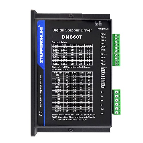 Digital Stepper Driver 2.4-7.2A 18-80VAC or 24-110VDC for Nema 34 Motor - DM860T | StepperOnline AU