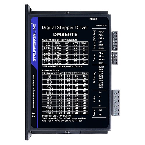 TE Series Digital Stepper Driver 2.4-7.2A 20-80VAC/30-100VDC for Nema 34 Motor - DM860TE | StepperOnline AU