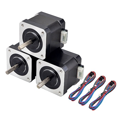 3pcs Nema 17 Bipolar 45Ncm(63.74oz.in) 1.5A 42x42x39mm 4 Wires w/ 1m Pin Connector - 3-17HS15-1504S-X1 | StepperOnline AU