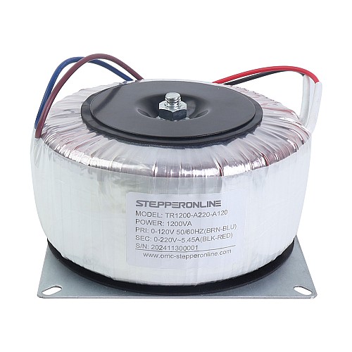 1200VA Single-phase Toroidal Transformer 120VAC to 220VAC 5.45A 50/60Hz - TR1200-A220-A120 | StepperOnline AU