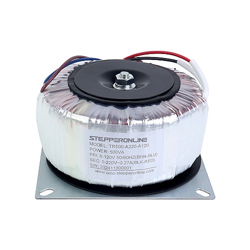 500VA Single-phase Toroidal Transformer 120VAC to 220VAC 2.27A 50/60Hz - TR500-A220-A120 | StepperOnline AU